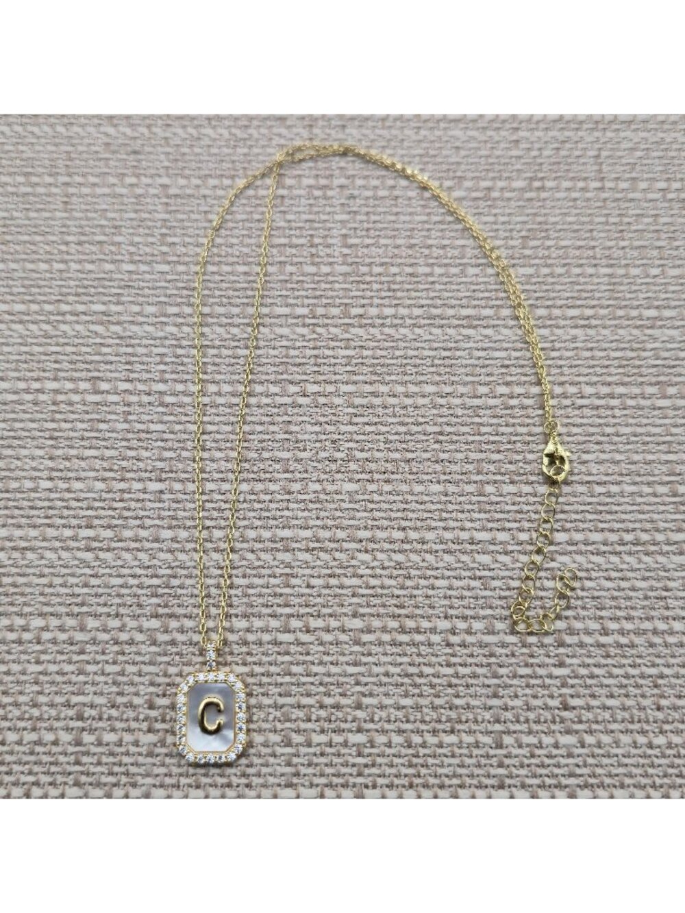 16+2 Inch Gold Over Sterling Silver Mother of Pearl Initial C Necklace A7740
